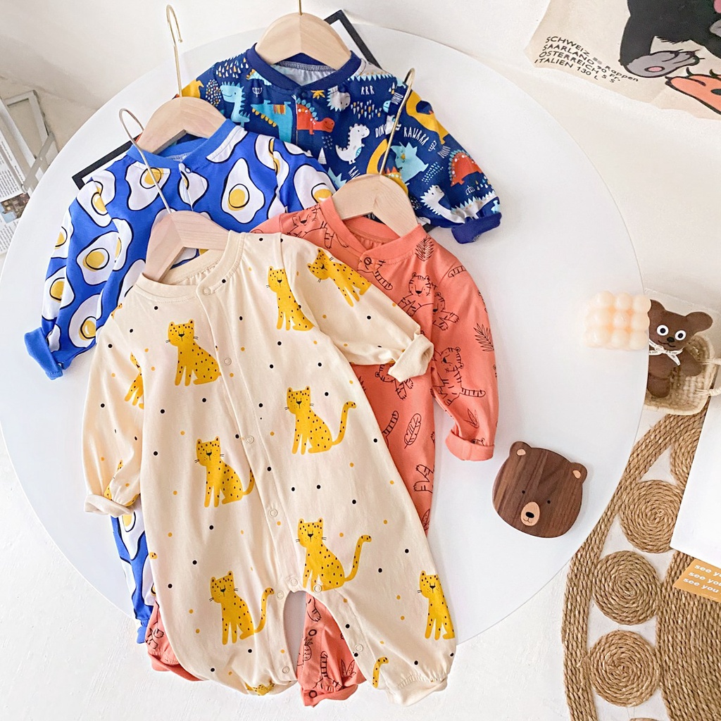 Áo liền quần Sanlutoz cotton tay dài họa tiết hoạt hình dễ thương cho bé sơ sinh