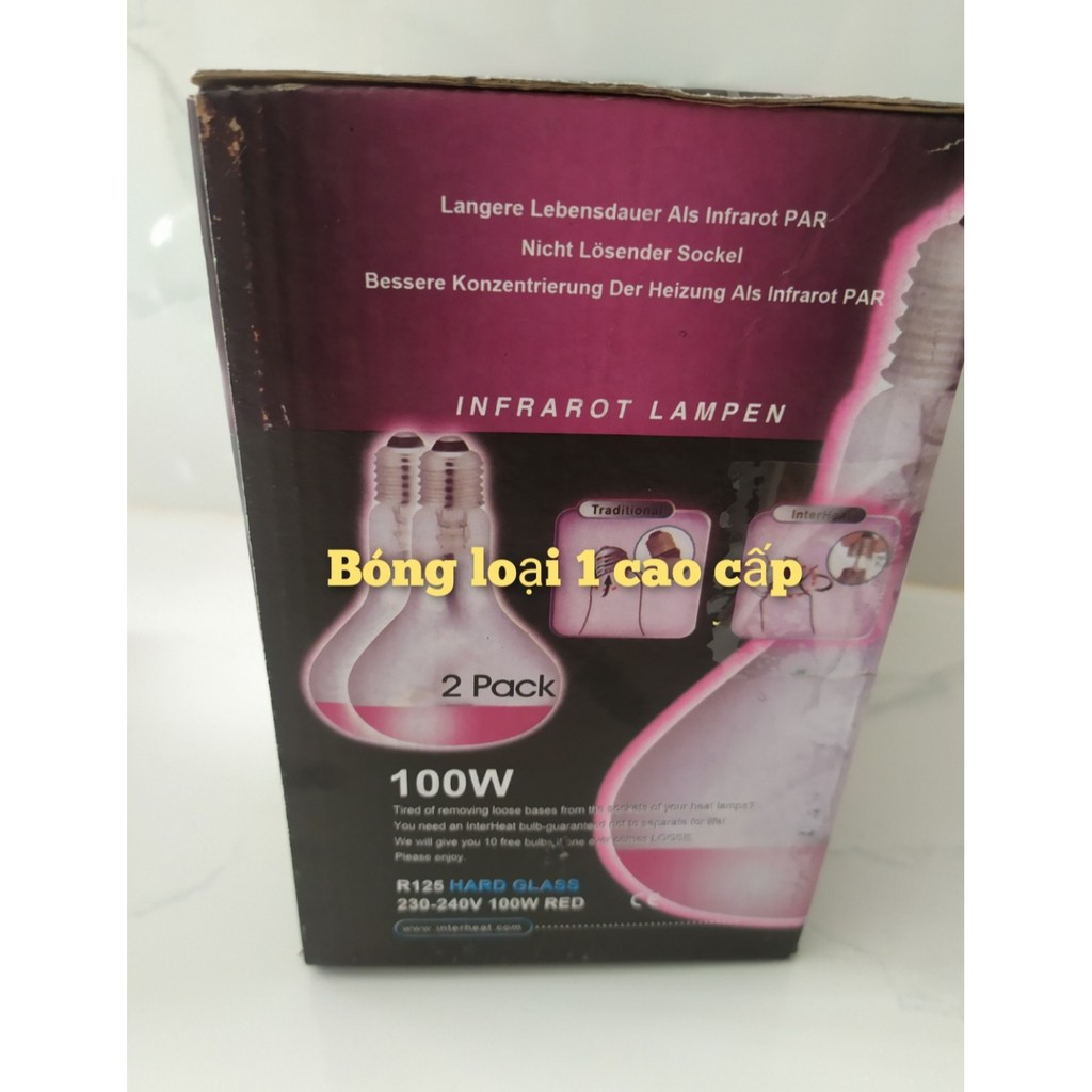 [LOẠI 1 CAO CẤP] Pack bóng hồng ngoại sưởi cho gia súc, gia cầm, vật nuôi INTERHEAT 100W