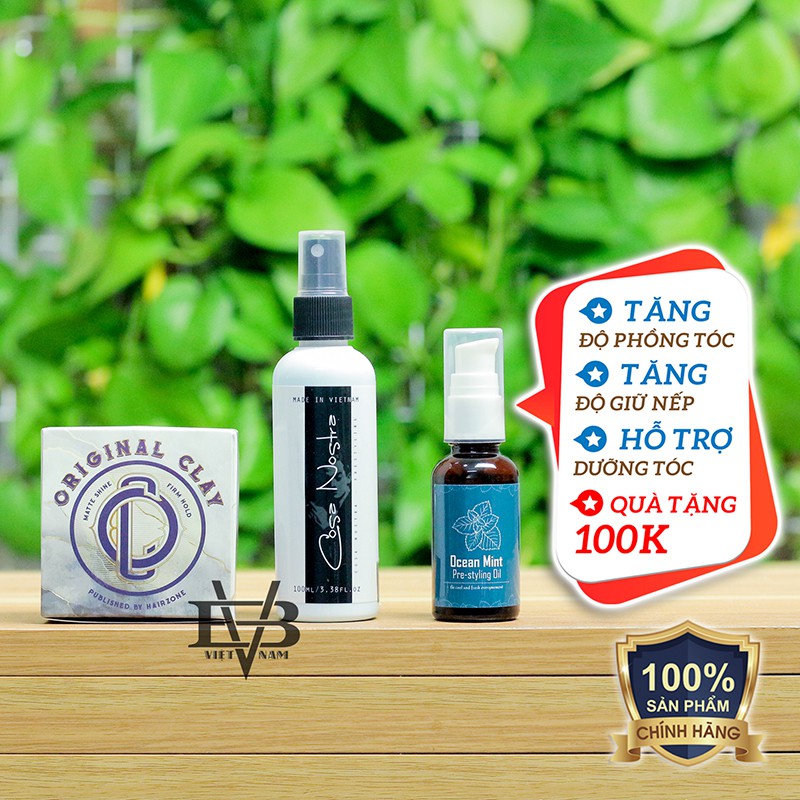 [COMBO] Sáp vuốt tóc ORIGINAL CLAY 2020 Hair Zone Việt Nam + Xịt tạo phồng COSA NOSTRA 100ML + Tặng Ocean Mint 30ml V2