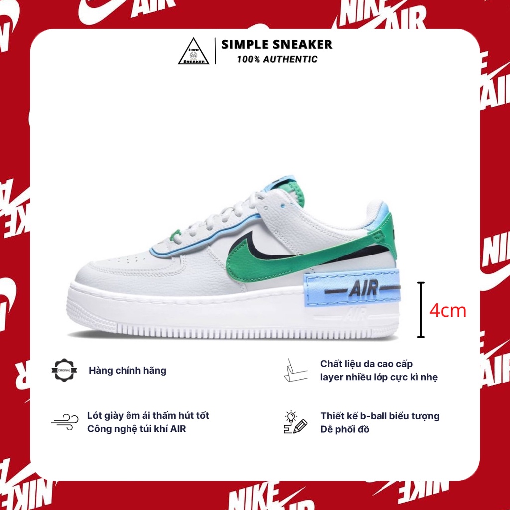 Giày Nike AF1 Shadow Xanh Lá Chính Hãng 💙SIMPLE SNEAKER💙 Air Force 1 Shadow Malachite Giày Thể Thao Nữ