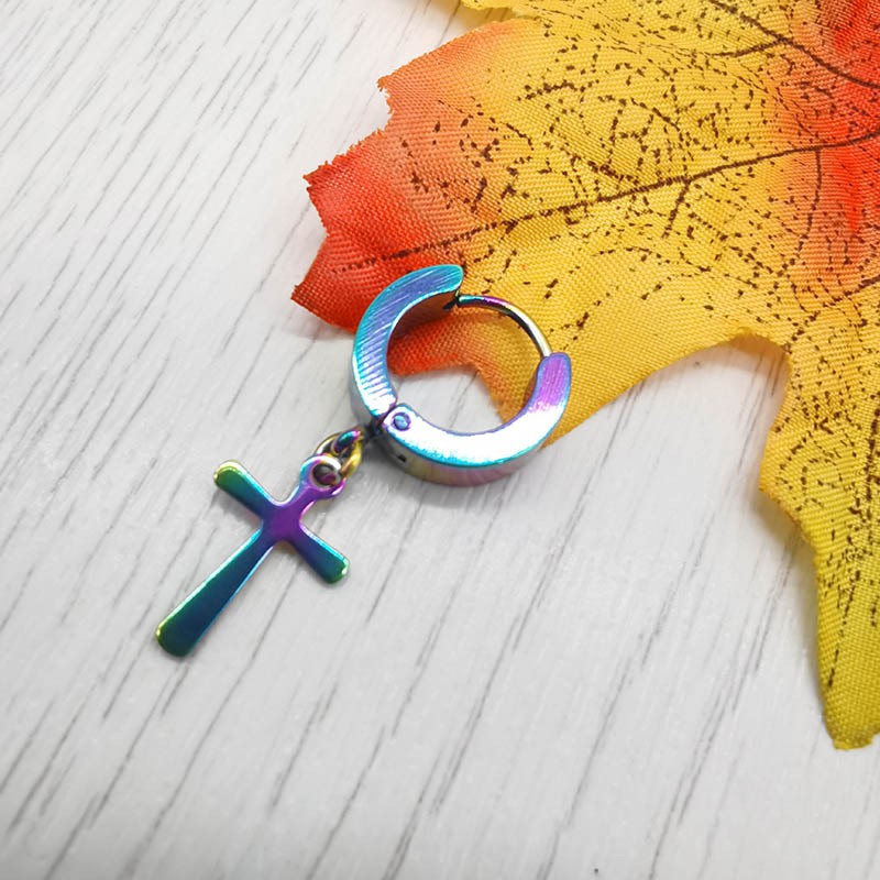 Khuyên tai nam nữ hình chữ thâp nhiều màu cá tính