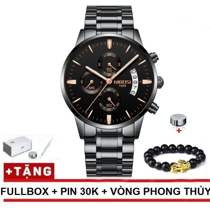 (Free ship, tặng vòng Tỳ Hưu , Hộp chính hãng) Đồng hồ nam Nibosi 1985 dây đúc, thép không gỉ (Ni2309 dây đúc )