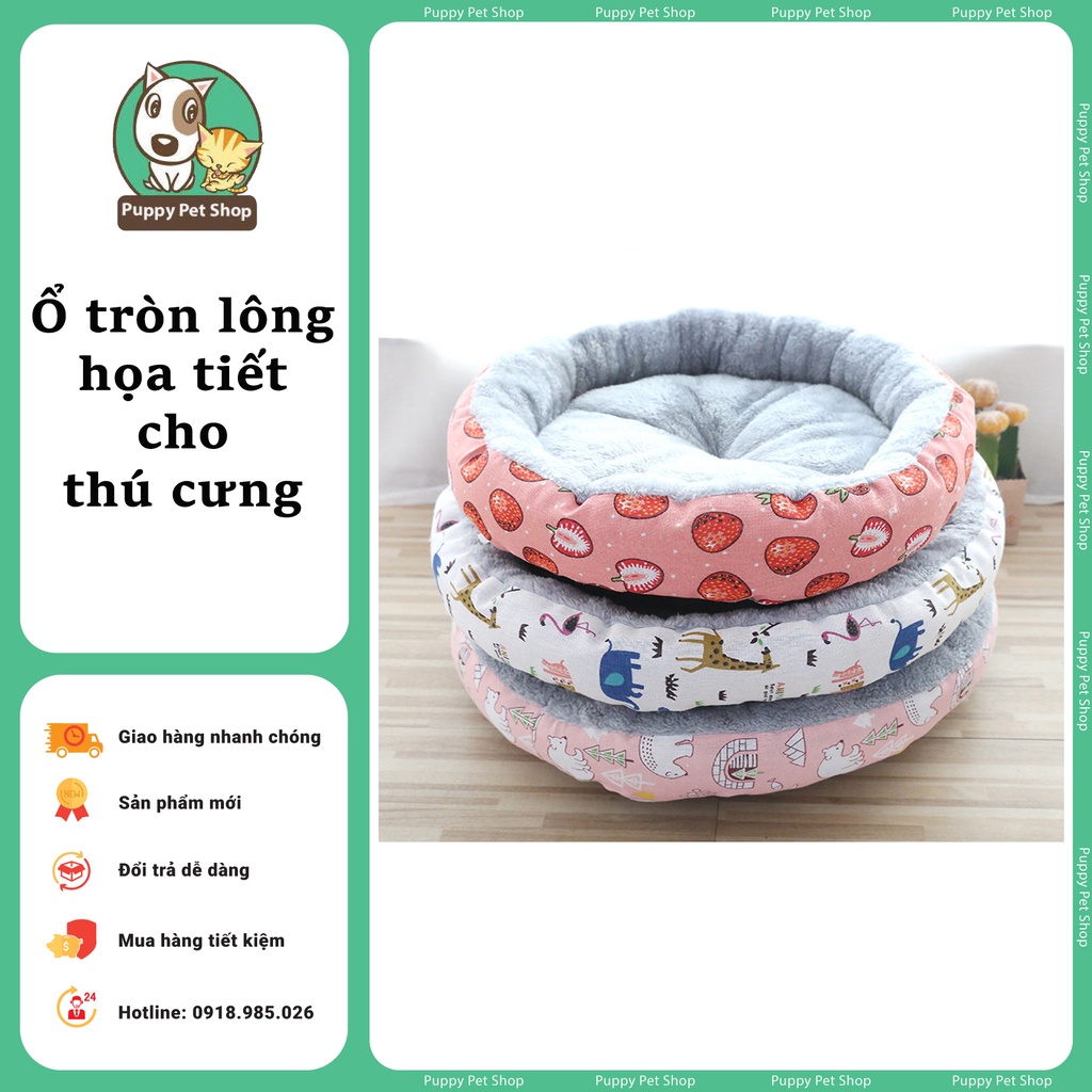 Ổ tròn lông họa tiết Canvas cho thú cưng