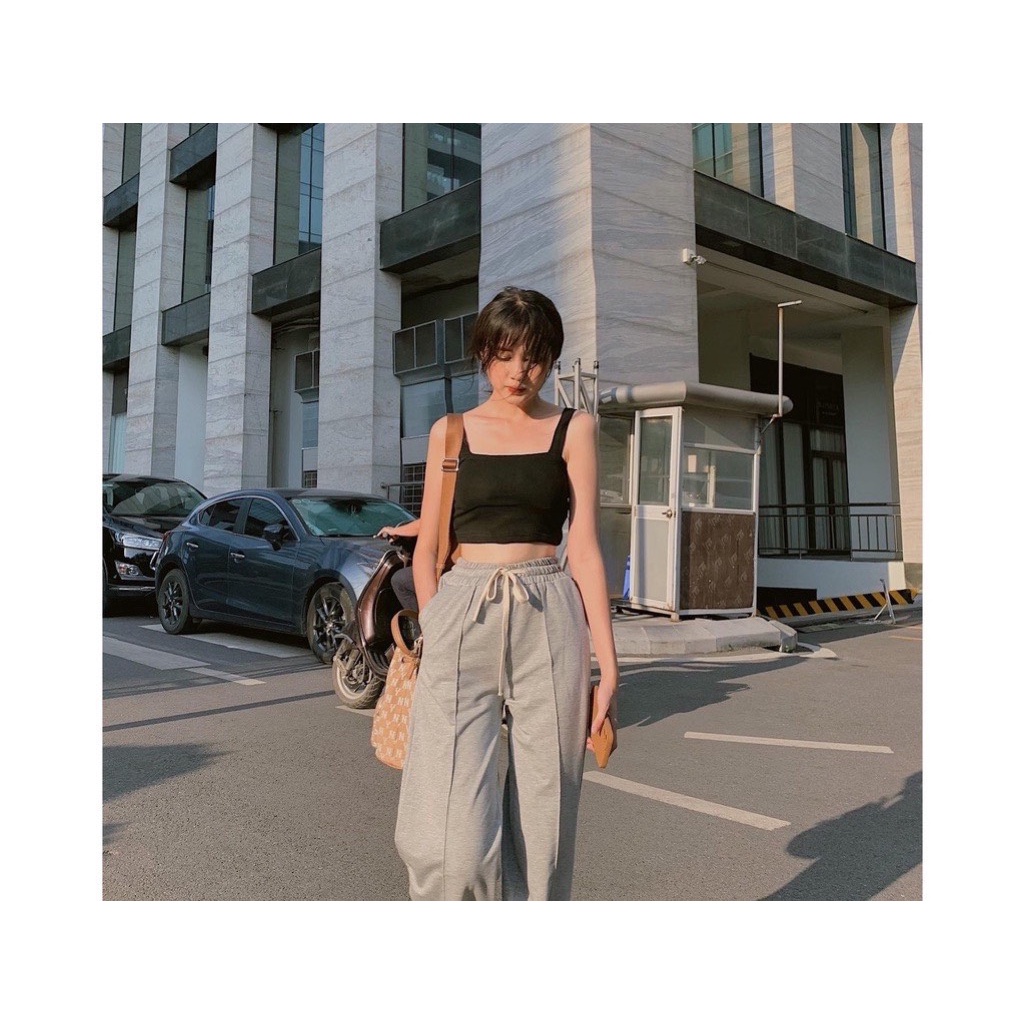 Áo Croptop Nữ Hai Dây Quai Lớn Cổ Vuông Chất Cotton Mềm Mịn Ôm Dáng Sexy