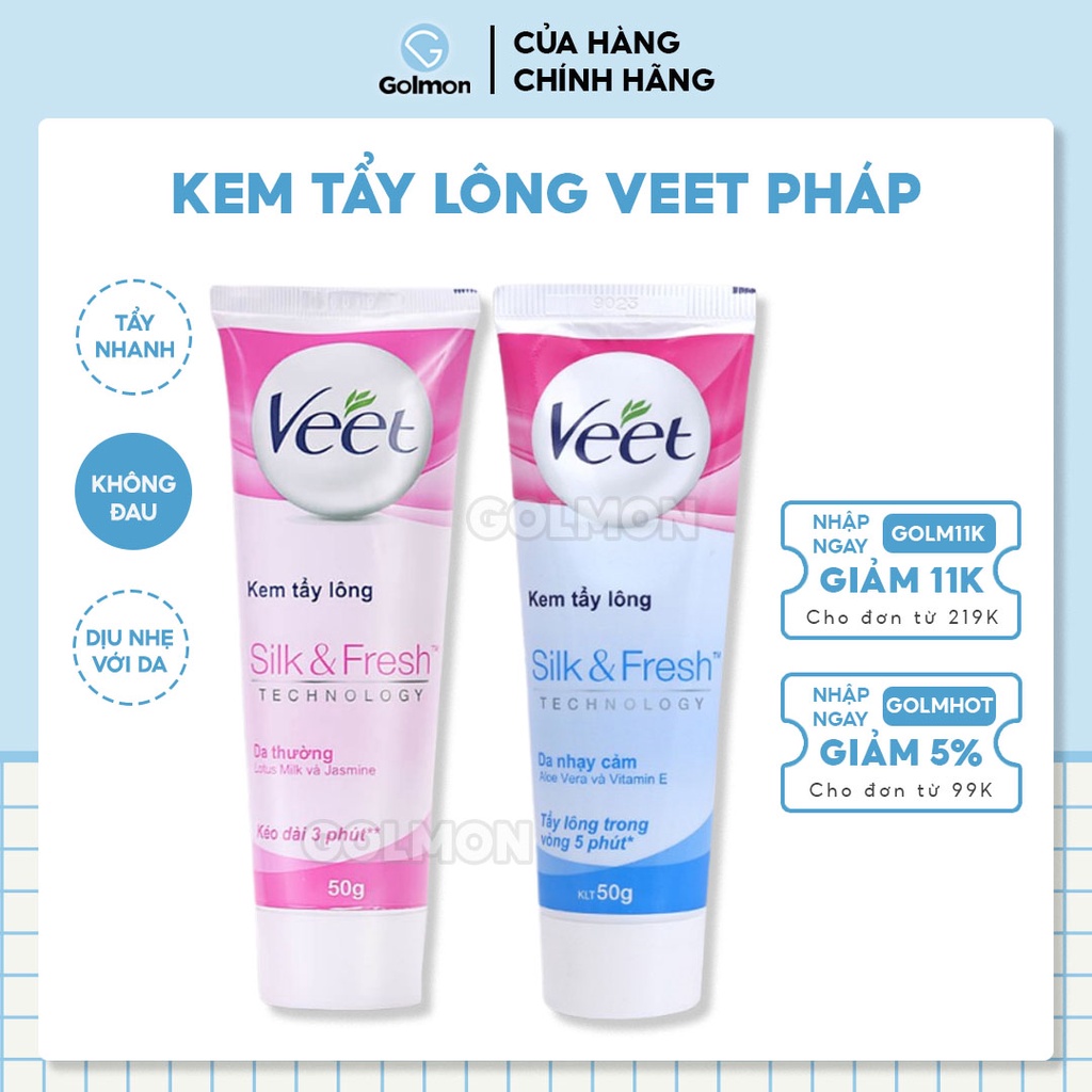 Kem tẩy lông triệt lông Veet Pháp 100ml tẩy lông nách, tay, chân hiệu quả GOLMON