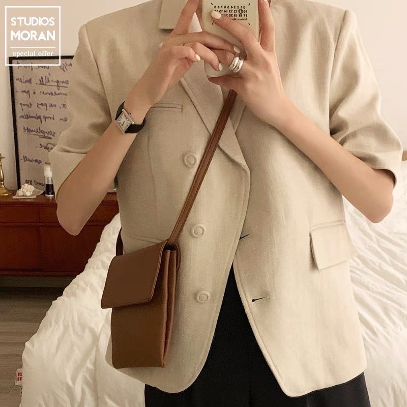 [order] Áo blazer cộc tay màu trắng kem | BigBuy360 - bigbuy360.vn