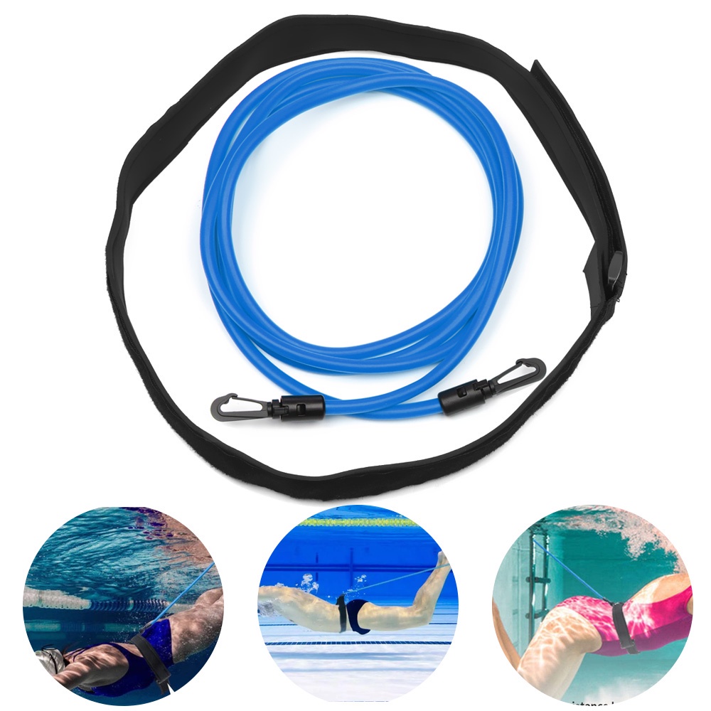 BEAUTY 2/3/4meters 9 Styles Swim Training Water Sports Swimming Exerciser Resistance Elastic Belt Pool Accessories Adjustable High Quality Latex Tubes Safety Rope/Multicolor