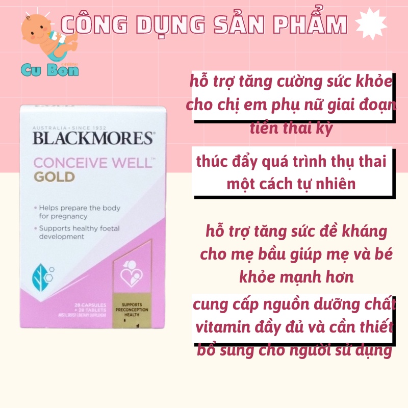 Viên uống tăng khả năng thụ thai cho phụ nữ Blackmores Conceive Well Gold Hộp 56 Viên, Úc