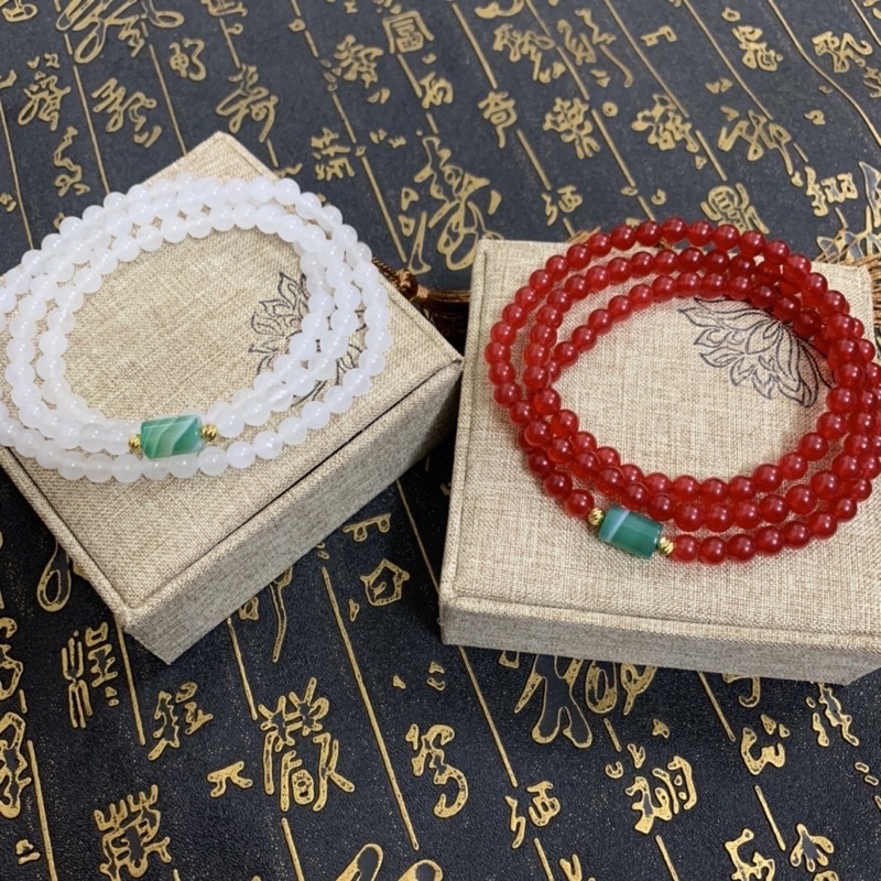 Chuỗi Vòng 108 hạt đá T.A mix Ngoc Lục Bảo Tặng Hộp Gấm