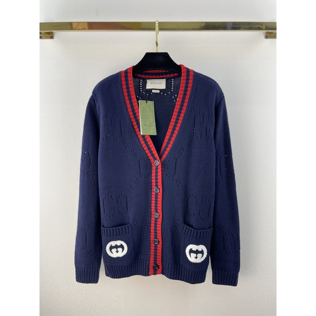 Áo khoác len cardigan họa tiết thêu jacquard thời trang cao cấp Gucci GC