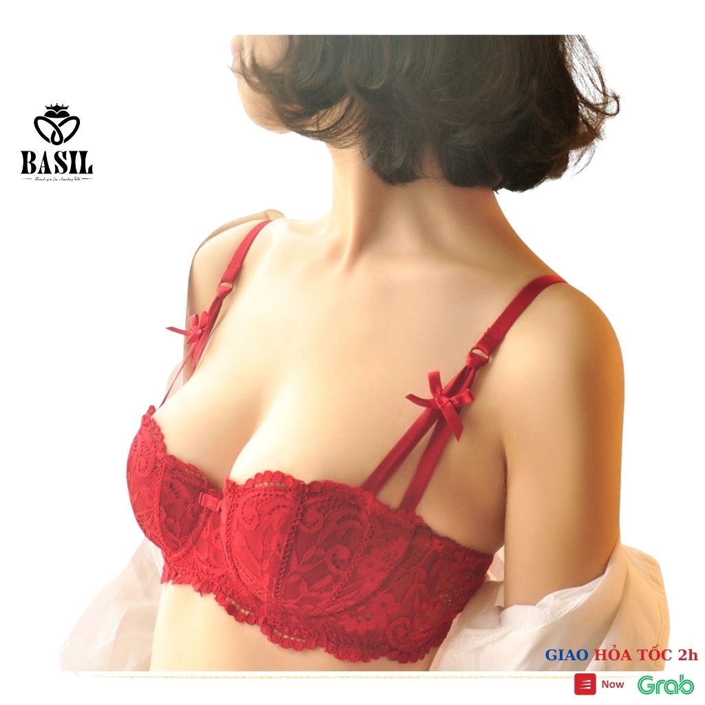 Bộ đồ lót QB12 nữ 1/2 cup có gọng mút vừa nâng ngực tự nhiên phối ren Basil
