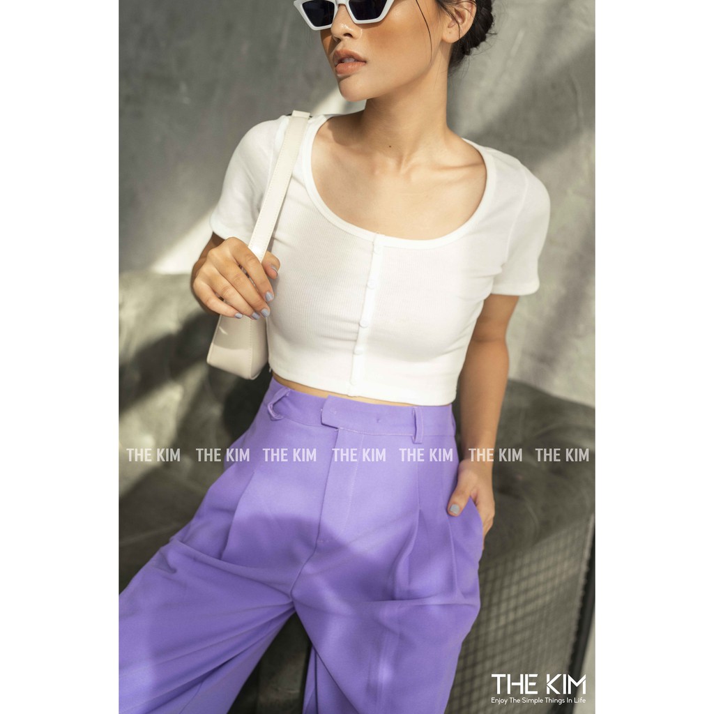 Áo Croptop Len tăm cúc ngực , áo thun tăm ngắn tay cổ tròn trơn basic nữ | BigBuy360 - bigbuy360.vn