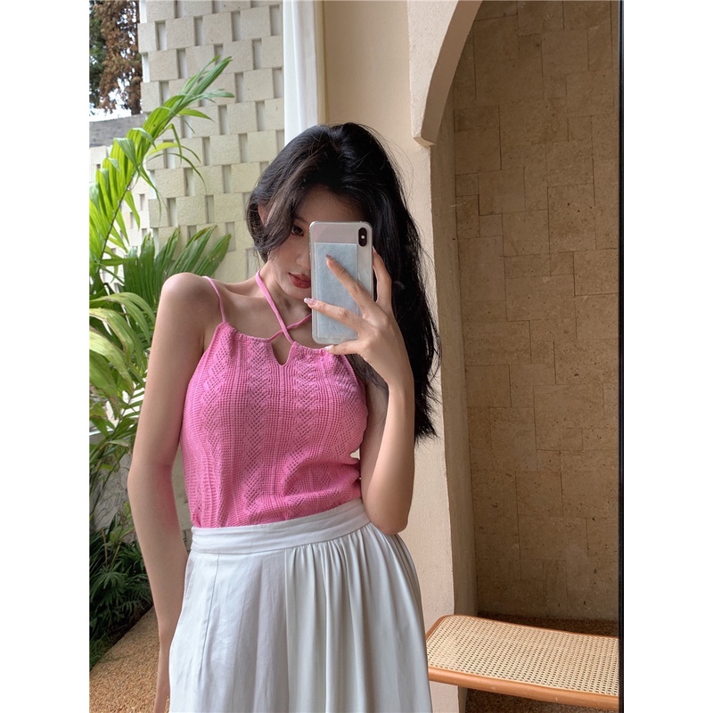 Cocory vn Áo Hai Dây Dệt Kim Khoét Rỗng 4 Màu Sắc Thời Trang Mùa Hè Cho Nữ