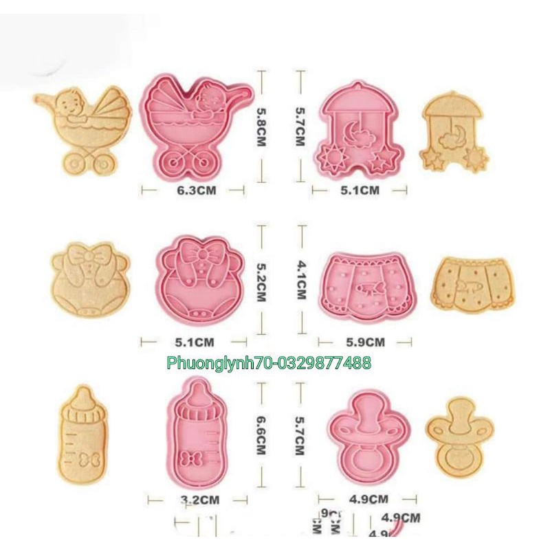 Khuôn nhấn bánh ,bánh quy,cookies đồ BÉ SƠ SINH,6 cuter