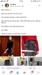 Chân váy da thêu hoa