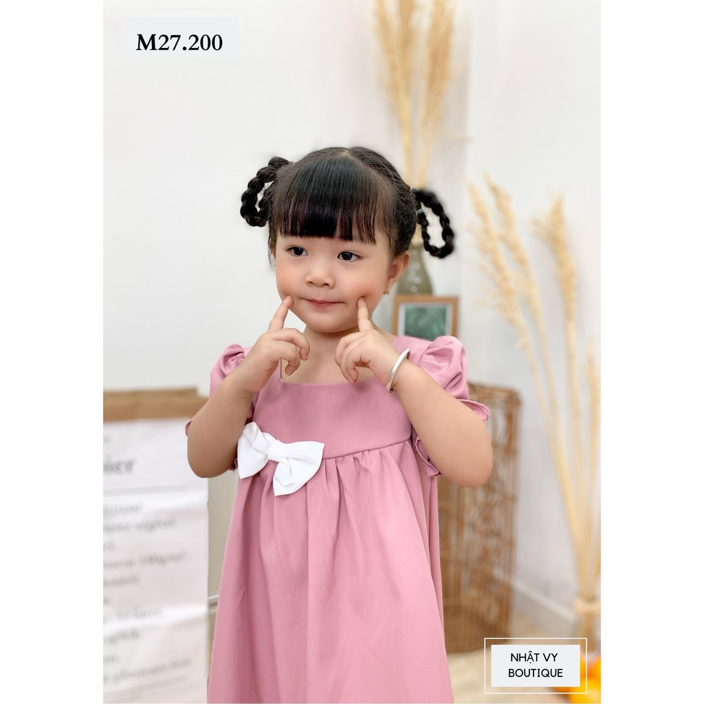 Váy Bé NHẬT VY Baby Doll Nơ Trắng Chất Cotton Mịn Đi Chơi Dáng Xoè Màu Đỏ, Hồng - M27