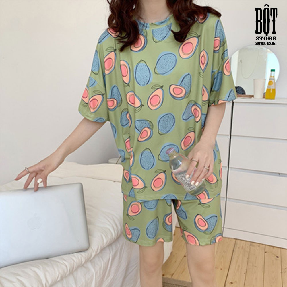 Bộ đồ ngủ thun cotton cộc tay cho nữ chất mát mặc ngủ hoặc đi chơi mùa hè DN09