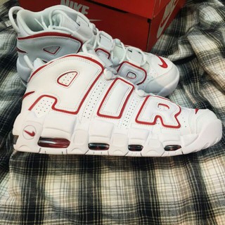 Giày thể thao sneaker air more uptempo white red trắng chữ trắng viền đỏ