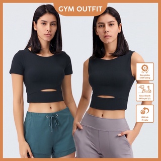Áo thể thao croptop nữ cao cấp có sẵn mút lót - áo tank và áo cộc tay có mút