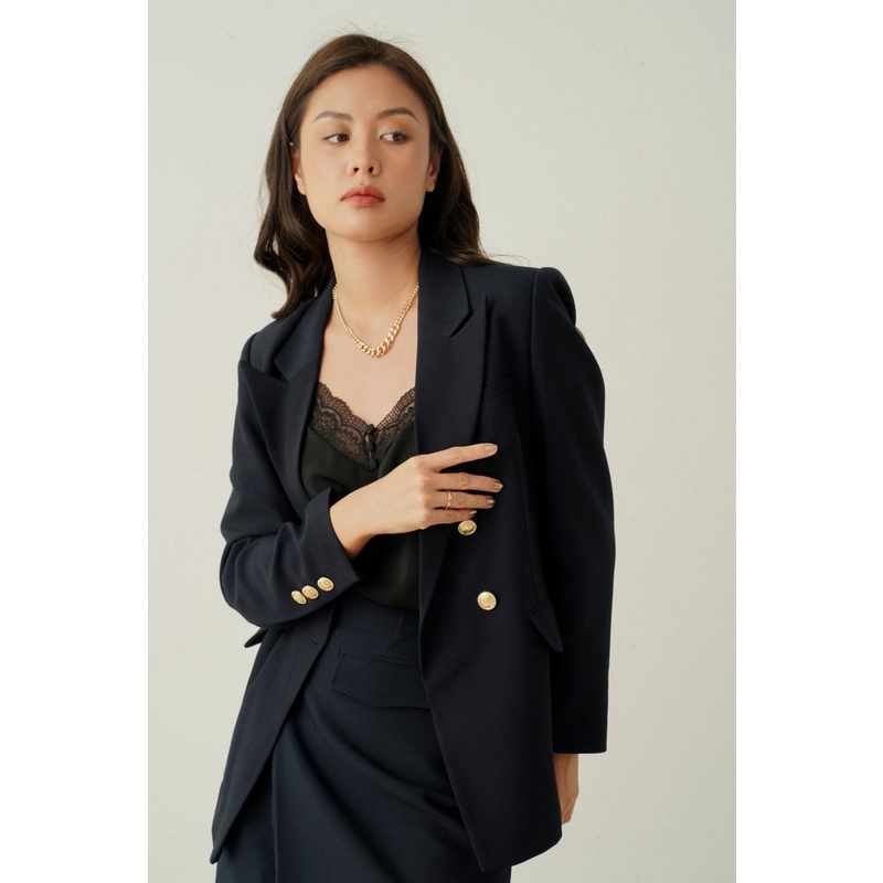 Áo Blazer nữ dài tay 2 lớp dáng oversize (Xanh Navy)_MONOTALK T40006TK