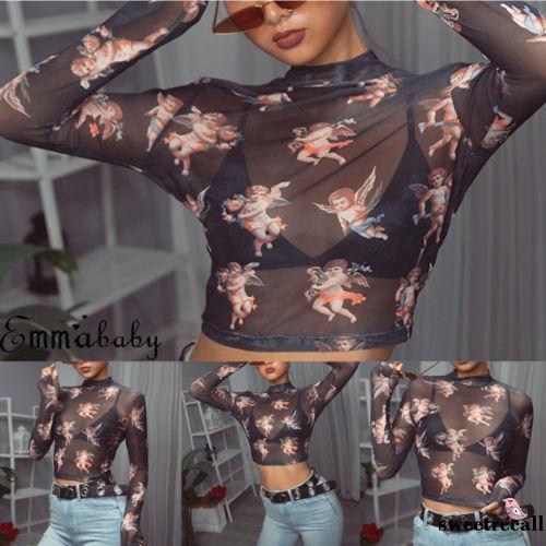 Áo lửng tay dài phối lưới xuyên thấu gợi cảm cho nữ | BigBuy360 - bigbuy360.vn