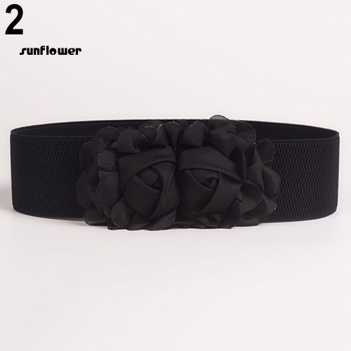 Thắt Lưng Nữ Bản Rộng Co Giãn Màu Trơn Phối Hoa Thời Trang