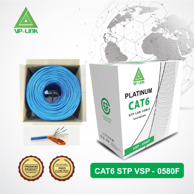 Cáp mạng VP-LINK STP CAT 6E 305M Platium Xanh Dương ( VSP-0580F) - dây mạng, dây lan chính hãng