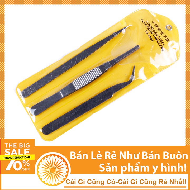 Bộ 3 Nhíp Kẹp Linh Kiện Điện Tử Vàng