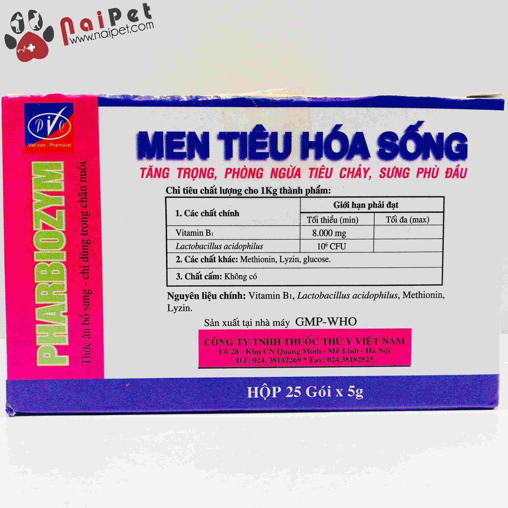 Men Tiêu Hoá Sống Pharbiozym Gói 5g Cho Vật Nuôi