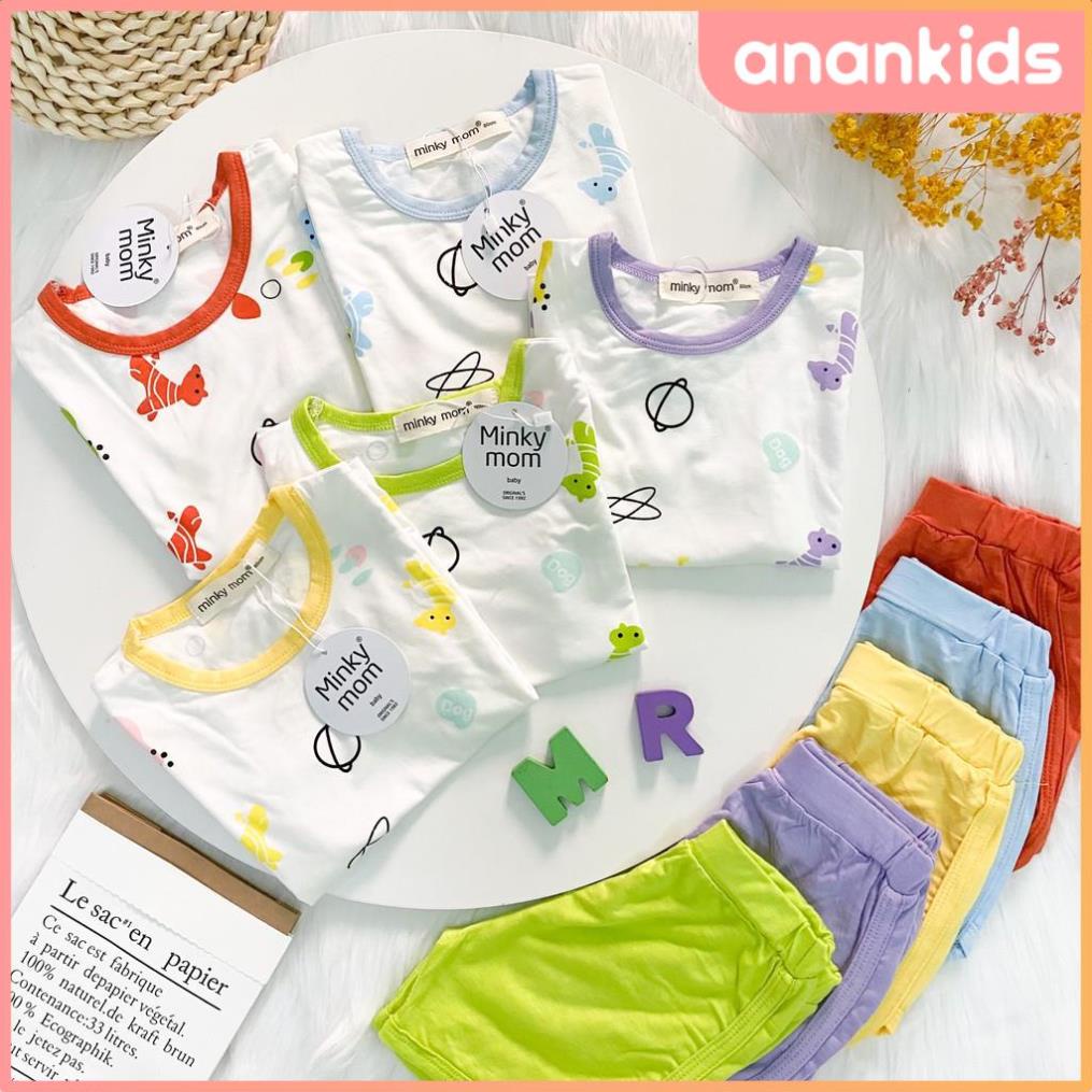 Bộ Thun Lạnh Cộc Tay Cho Bé Trai Bé Gái 8-19kg -TN-IN38 Áo Phối Viền Lạ Mắt Chất Vải Thoáng Mát