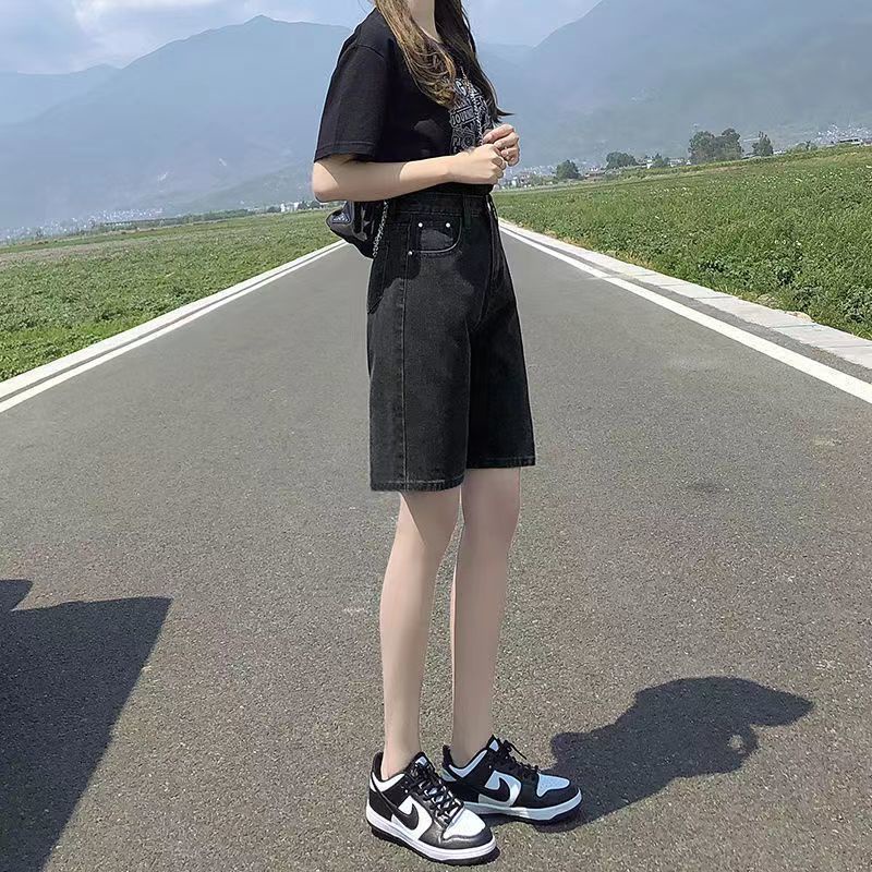 Quần Short Denim Lưng Cao Ống Rộng Thời Trang Mùa Hè Mới 2022 Dành Cho Nữ