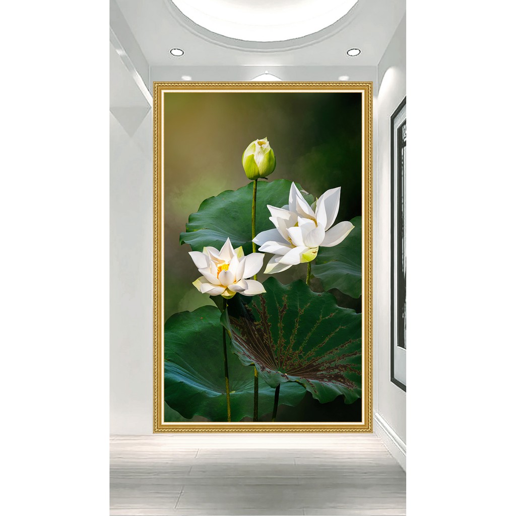 Tranh dán tường HD Hoa sen HDOC230-tc6 KT 50 x 80 cm kim sa khổ dọc chọn mẫu