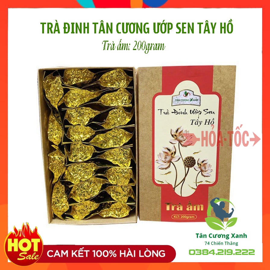 Trà Đinh Ướp Sen Tây Hồ Hộp 200gr ❤️CÓ HOÁ ĐƠN GTGT❤️ Chè Đinh Ướp Sen Tây Hồ Tân Cương Xanh Hộp 20 Gói Nhỏ