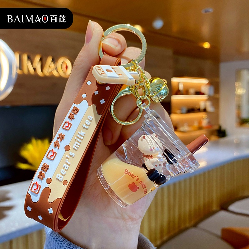 Hoạt Hình Móc Khóa Hình Gấu Và Ly Trà Sữa Dễ Thương