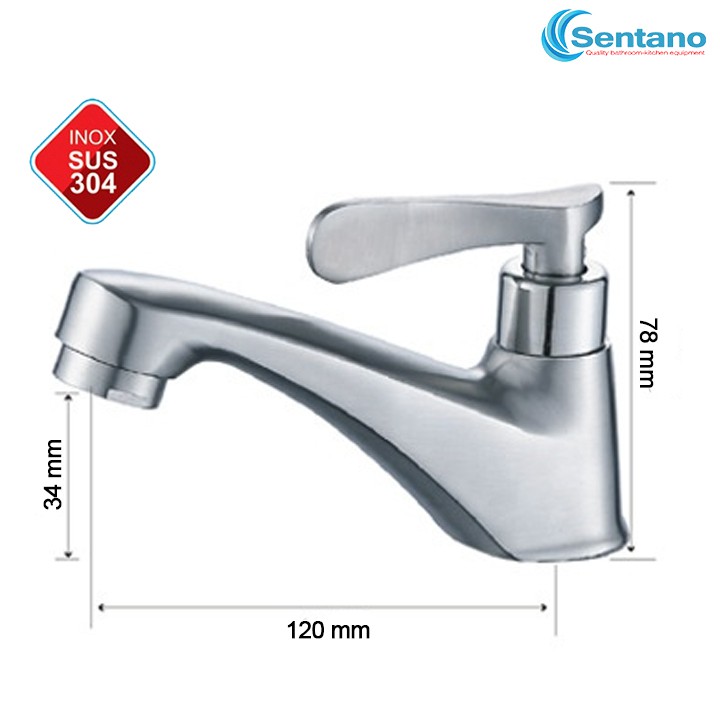 Vòi lavabo lạnh inox 304 STN-602 (9CM) kiểu tay gạt Sentano