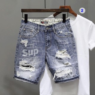 Quần short jean nam rách, cao cấp đẹp co giãn màu đen xanh xám - Sọt jean
