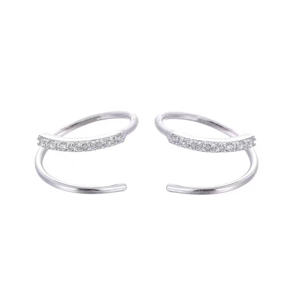 Khuyên tai bạc nữ TLEE xoắn vòng nhẹ nạm đá cao cấp TleeJewelry B0193