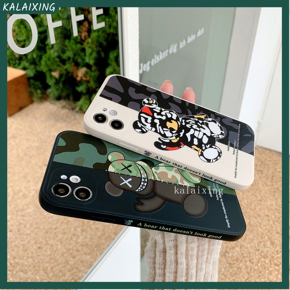 Ốp Điện Thoại Vuông Họa Tiết Rằn Ri Hình Gấu Cho iPhone 13 mini 13 12 11 ProMax Xs Max 7Plus 8Plus