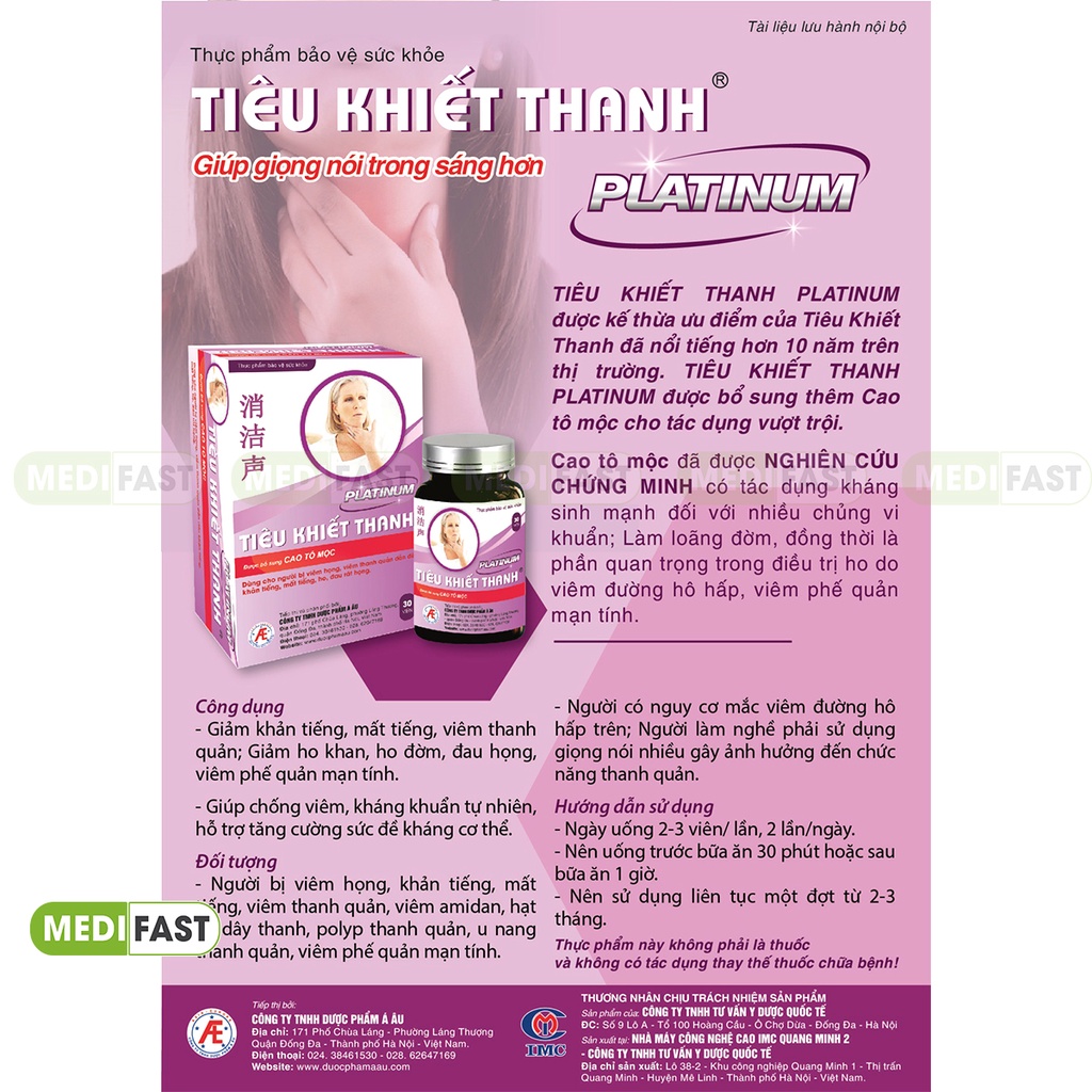 Tiêu Khiết Thanh Platinum Mẫu mới - Hộp 30 viên - Hỗ trợ giúp giảm các triệu chứng ho, ho có đờm, đau rát họng
