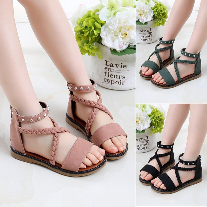 Girls' Sandals Summer 2020 New Fashion Princess Shoes Korean Version Medium and Large Children's Soft Bottom Beach Shoes Children's Roman Shoes
