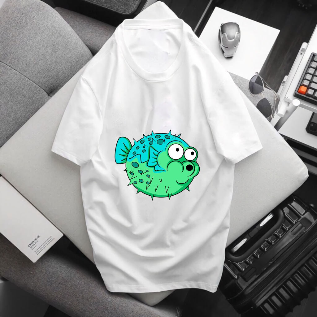 Áo thun nam nữ 100% cotton in hình cá nóc cực chất hàng mới cập bến - m57