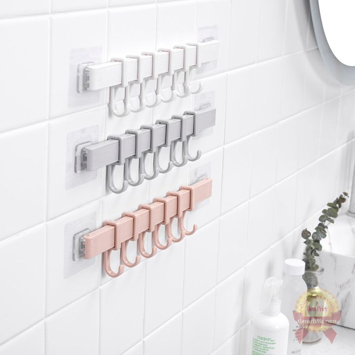 Móc treo quần áo đồ phòng tắm ngủ khách đa năng 6 chân di động dán góc tường