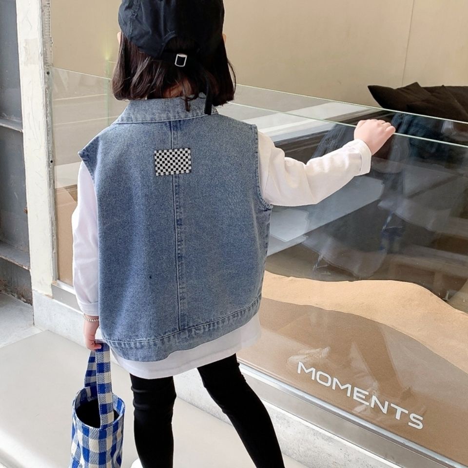 Áo Khoác Denim Không Tay 22 Quân Cờ Phong Cách Nhật Bản Mới Cho Bé Trai Bé Gái