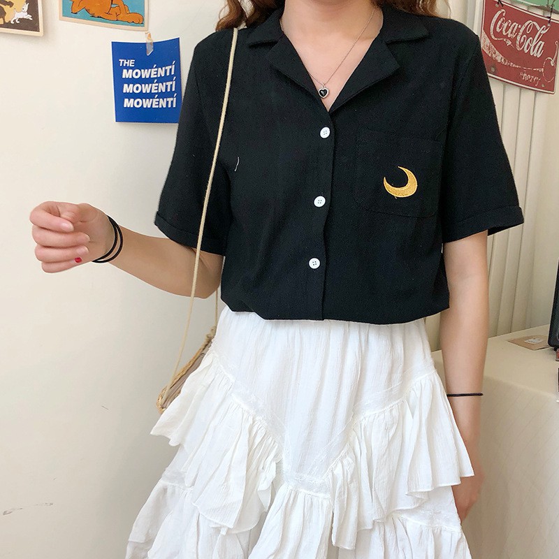 Áo sơ mi hoạ tiết thêu phong cách retro thời trang mùa hè cho nữ | BigBuy360 - bigbuy360.vn