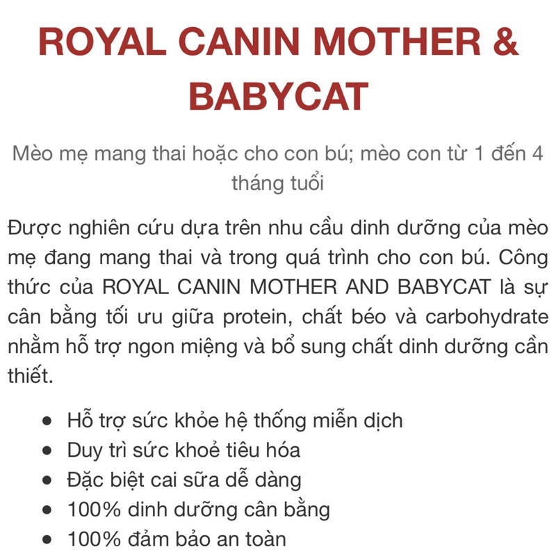 Hạt Royal Canin Mother and Babycat 4Kg, thức ăn cho mèo con 1-4 tháng tuổi
