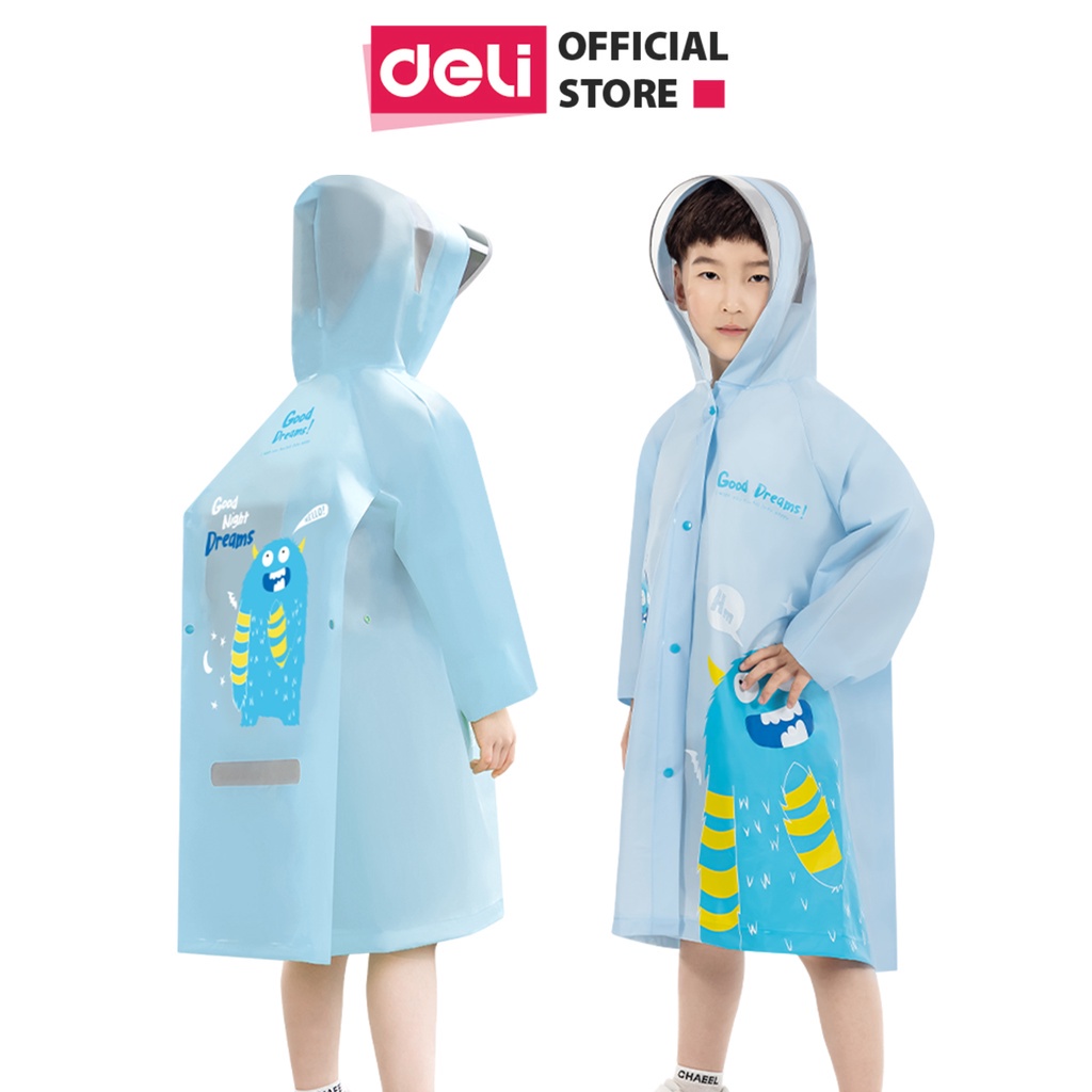 Áo Mưa Trẻ Em Deli - Siêu Dày Chống Thấm Nước Có Phản Quang Phơi Mau Khô Che Kín Người Kèm Túi Đựng, Chất Liệu An Toàn