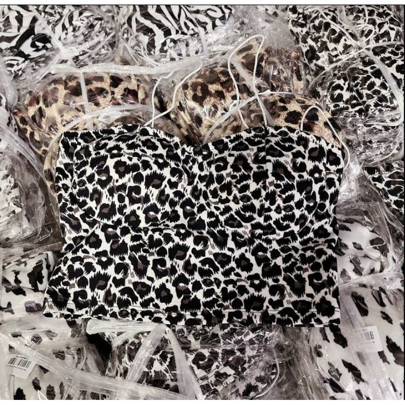 Áo croptop hai dây bún có mút ngực họa tiết vằn hàng y hình kèm ảnh thật chính chủ ( free sire từ 40-53kg)