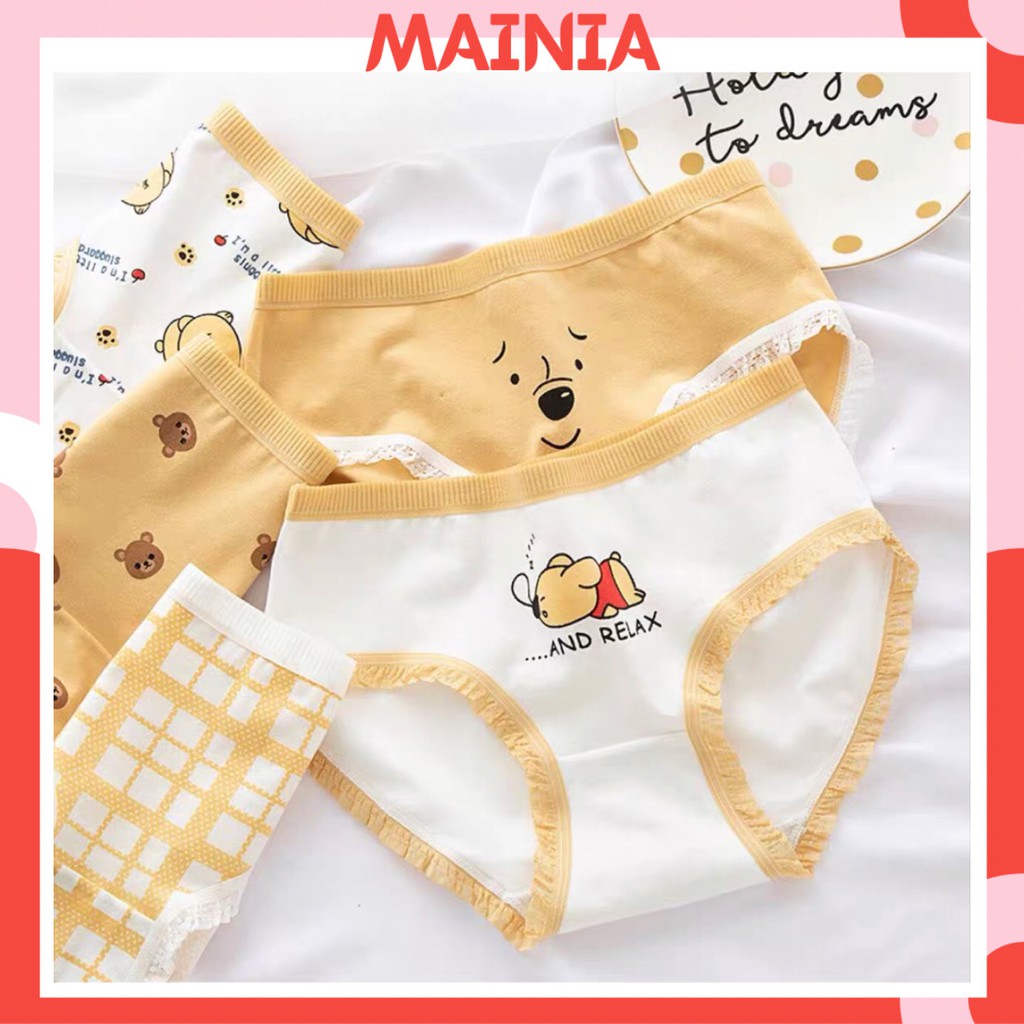 [Có Bigsize] Quần Lót Nữ Cotton Màu Vàng Họa Tiết Gấu Quần Chíp Cotton Dễ Thương Xinh Xắn Mainia Shop