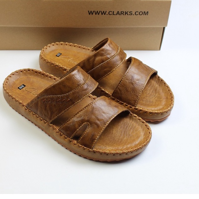 Dép CLarks Quai Ngang Nam Da Bò Thật .Dép 2 Quai