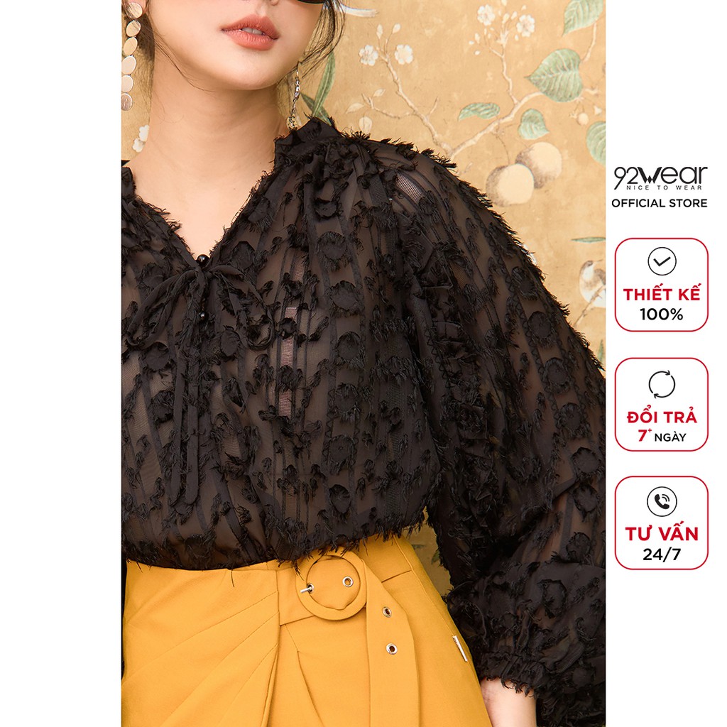 Áo sơ mi voan nữ 92WEAR thiết kế tay raglan phù hợp công sở ASC0107
